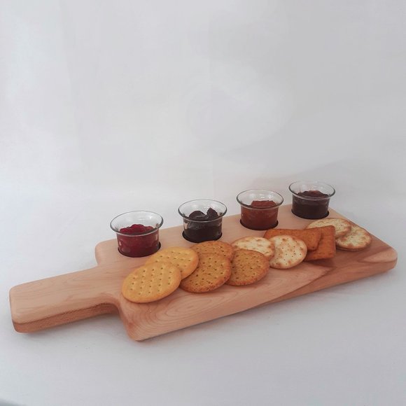 Butter/Charcuterie/Serving Board Handcrafted wi 4 Glass Serving Cups and Spoons - Picture 1 of 8